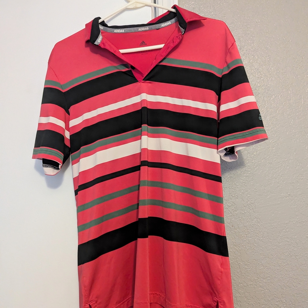 Adidas Men's Pink Golf Striped Polo Shirt SM